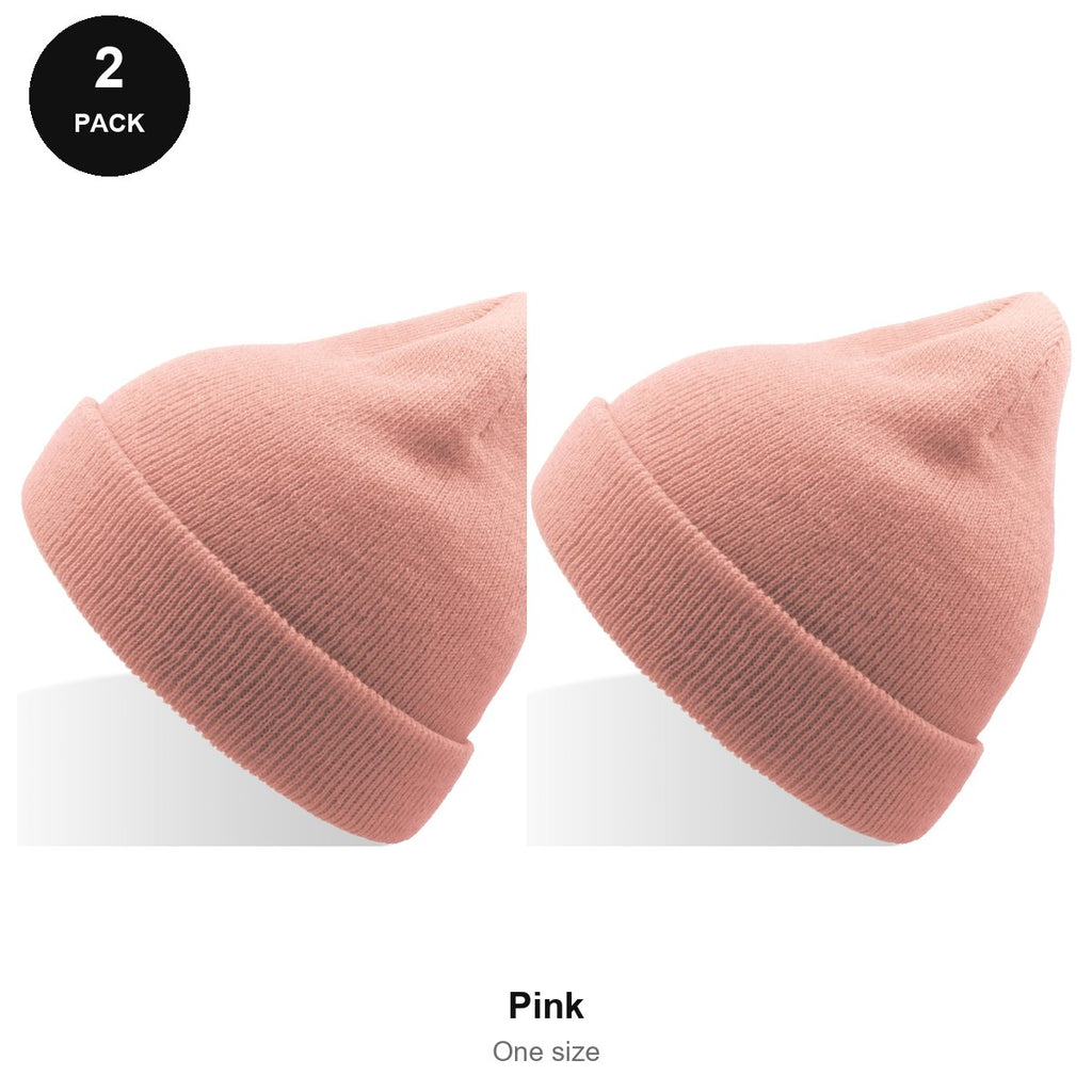 Kids Beanie Hats 2 Pack - 100% recycled polyester knit, Kids - Pink