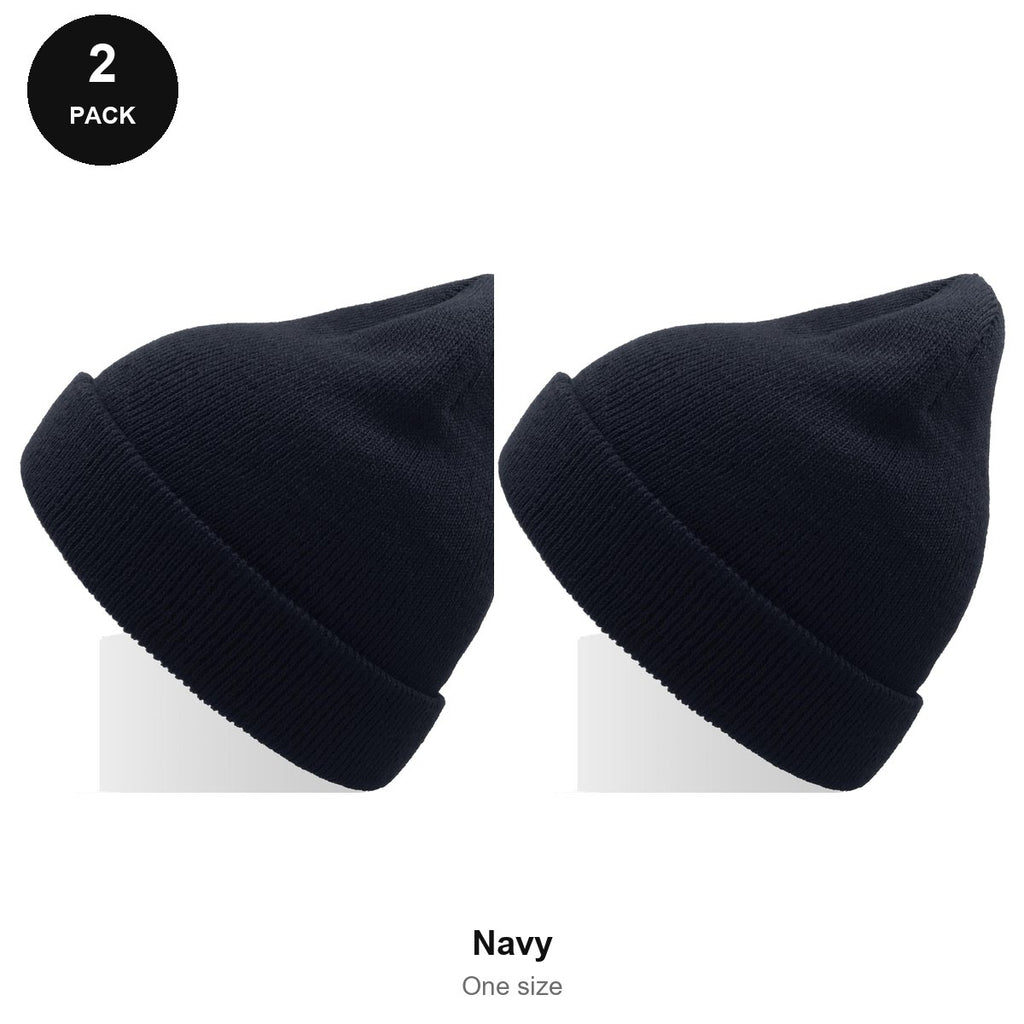 Kids Beanie Hats 2 Pack - 100% recycled polyester knit, Kids - Navy