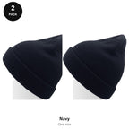 Kids Beanie Hats 2 Pack - 100% recycled polyester knit, Kids - Navy