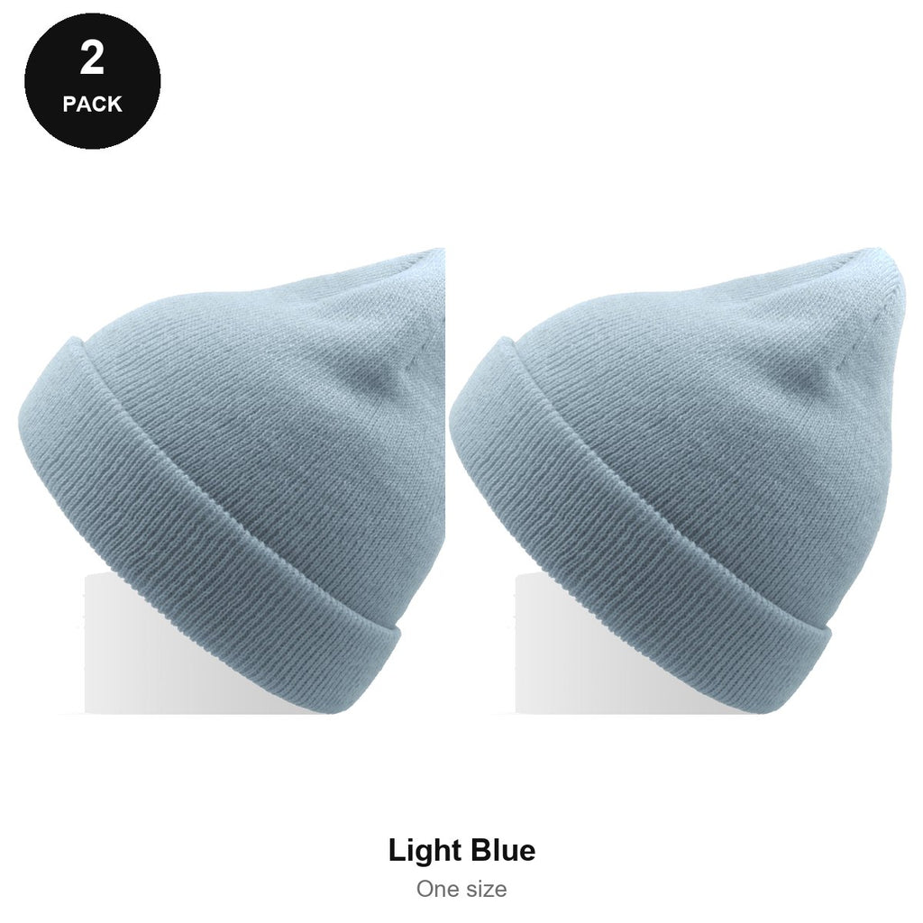 Kids Beanie Hats 2 Pack - 100% recycled polyester knit, Kids - Light Blue