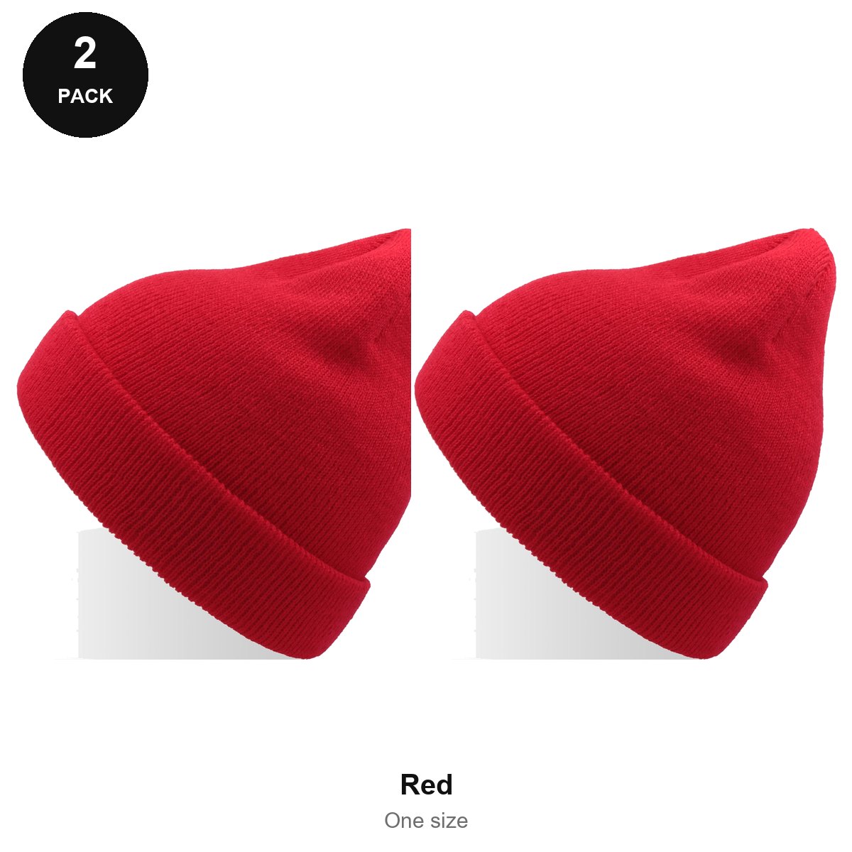 Kids Beanie Hats 2 Pack - 100% recycled polyester knit, Kids - Red