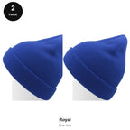 Kids Beanie Hats 2 Pack - 100% recycled polyester knit, Kids - Royal