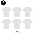 Kids Plain T-Shirts 6 Pack - 100% ringspun cotton 150gsm, Ages 3-13, School & PE - White