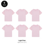 Kids Plain T-Shirts 6 Pack - 100% ringspun cotton 150gsm, Ages 3-13, School & PE - Light Pink