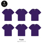Kids Plain T-Shirts 6 Pack - 100% ringspun cotton 150gsm, Ages 3-13, School & PE - Purple