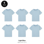 Kids Plain T-Shirts 6 Pack - 100% ringspun cotton 150gsm, Ages 3-13, School & PE - Light Blue