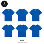 Kids Plain T-Shirts 6 Pack - 100% ringspun cotton 150gsm, Ages 3-13, School & PE - Royal