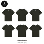 Kids Plain T-Shirts 6 Pack - 100% ringspun cotton 150gsm, Ages 3-13, School & PE - Forest Green
