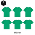 Kids Plain T-Shirts 6 Pack - 100% ringspun cotton 150gsm, Ages 3-13, School & PE - Kelly Green