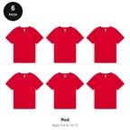 Kids Plain T-Shirts 6 Pack - 100% ringspun cotton 150gsm, Ages 3-13, School & PE - Red
