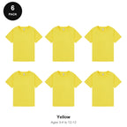 Kids Plain T-Shirts 6 Pack - 100% ringspun cotton 150gsm, Ages 3-13, School & PE - Yellow