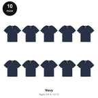 Kids Plain T-Shirts 10 Pack - 100% ringspun cotton 150gsm, Ages 3-13, School & PE - Navy