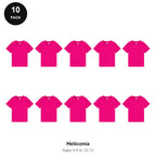 Kids Plain T-Shirts 10 Pack - 100% ringspun cotton 150gsm, Ages 3-13, School & PE - Heliconia