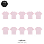 Kids Plain T-Shirts 10 Pack - 100% ringspun cotton 150gsm, Ages 3-13, School & PE - Light Pink