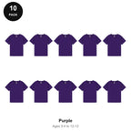 Kids Plain T-Shirts 10 Pack - 100% ringspun cotton 150gsm, Ages 3-13, School & PE - Purple