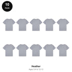 Kids Plain T-Shirts 10 Pack - 100% ringspun cotton 150gsm, Ages 3-13, School & PE - Heather