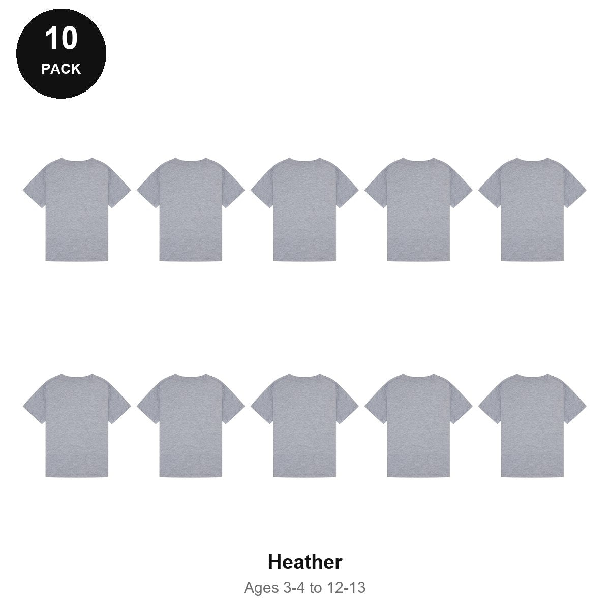 Kids Plain T-Shirts 10 Pack - 100% ringspun cotton 150gsm, Ages 3-13, School & PE - Heather