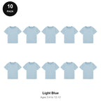 Kids Plain T-Shirts 10 Pack - 100% ringspun cotton 150gsm, Ages 3-13, School & PE - Light Blue