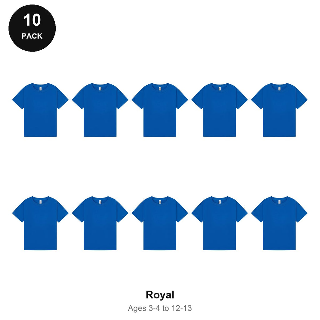 Kids Plain T-Shirts 10 Pack - 100% ringspun cotton 150gsm, Ages 3-13, School & PE - Royal