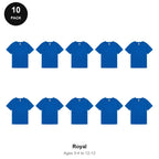 Kids Plain T-Shirts 10 Pack - 100% ringspun cotton 150gsm, Ages 3-13, School & PE - Royal
