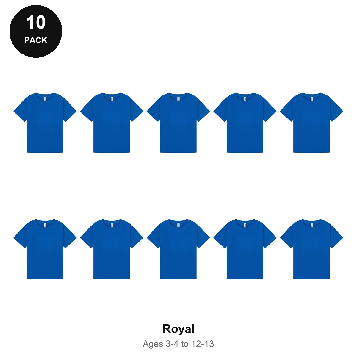Kids Plain T-Shirts 10 Pack - 100% ringspun cotton 150gsm, Ages 3-13, School & PE - Royal
