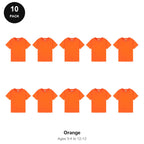 Kids Plain T-Shirts 10 Pack - 100% ringspun cotton 150gsm, Ages 3-13, School & PE - Orange