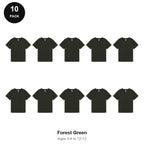 Kids Plain T-Shirts 10 Pack - 100% ringspun cotton 150gsm, Ages 3-13, School & PE - Forest Green