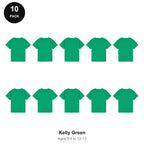 Kids Plain T-Shirts 10 Pack - 100% ringspun cotton 150gsm, Ages 3-13, School & PE - Kelly Green