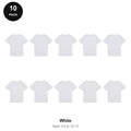 Kids White School PE T-Shirts 10 Pack - 100% ringspun cotton 150gsm, Ages 3-13, School & PE - White