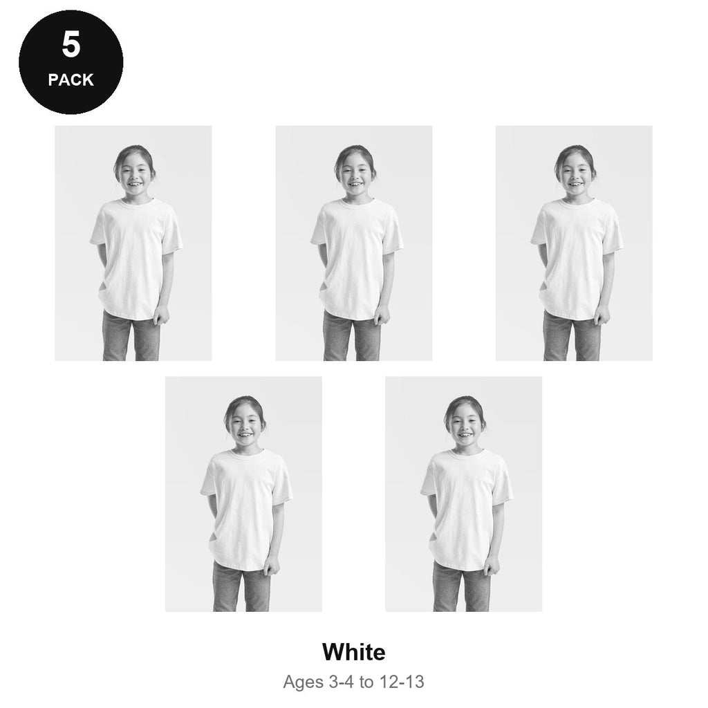 Kids Fruit of the Loom Valueweight T-Shirts 5 Pack - 100% cotton 165gsm, Ages 3-13, School & PE - White