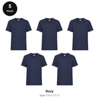 Kids Fruit of the Loom Valueweight T-Shirts 5 Pack - 100% cotton 165gsm, Ages 3-13, School & PE - Navy