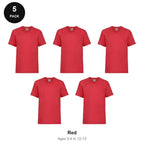 Kids Fruit of the Loom Valueweight T-Shirts 5 Pack - 100% cotton 165gsm, Ages 3-13, School & PE - Red