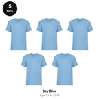 Kids Fruit of the Loom Valueweight T-Shirts 5 Pack - 100% cotton 165gsm, Ages 3-13, School & PE - Sky Blue
