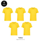 Kids Fruit of the Loom Valueweight T-Shirts 5 Pack - 100% cotton 165gsm, Ages 3-13, School & PE - Yellow