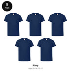 Kids Fruit of the Loom Original T-Shirts 5 Pack - 100% cotton 145gsm, Ages 3-13, School & PE - Navy