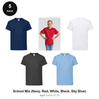 Kids Fruit of the Loom Original T-Shirts 5 Pack - 100% cotton 145gsm, Ages 3-13, School & PE - School Mix (Navy, Red, White, Black, Sky Blue)
