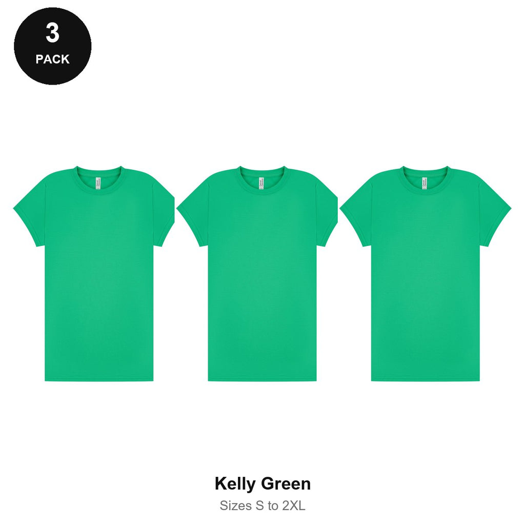 Ladies Gym Tech T-Shirts 3 Pack - 100% polyester 140gsm, Sizes S-2XL, Gym & Sports - Kelly Green
