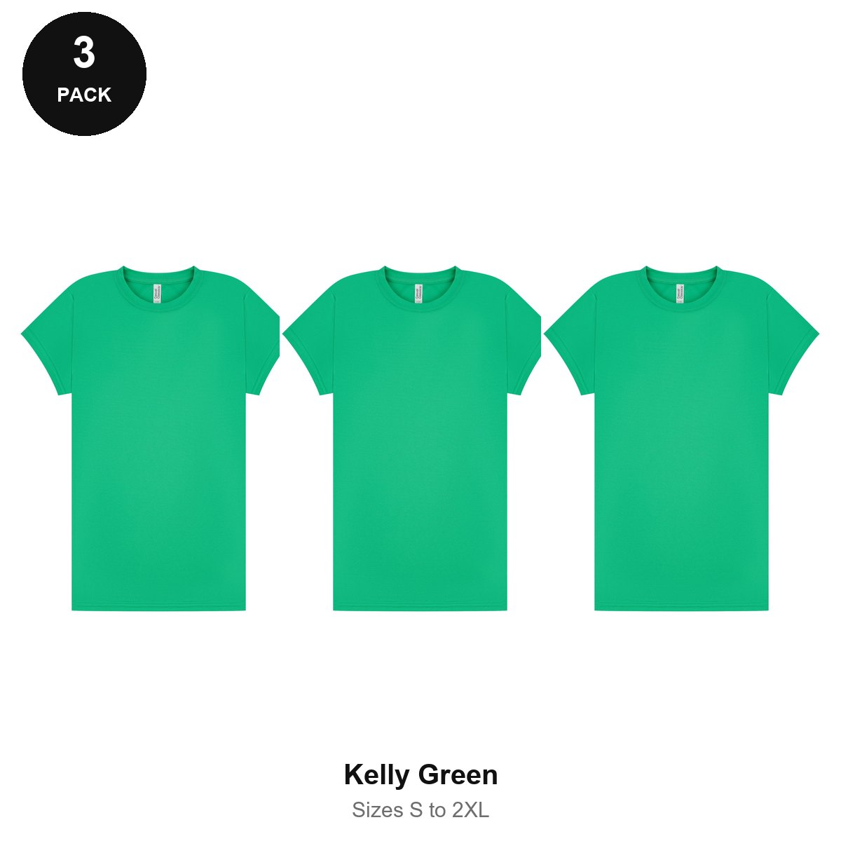 Ladies Gym Tech T-Shirts 3 Pack - 100% polyester 140gsm, Sizes S-2XL, Gym & Sports - Kelly Green