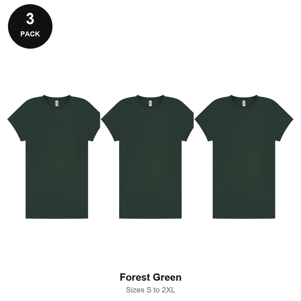 Ladies Gym Tech T-Shirts 3 Pack - 100% polyester 140gsm, Sizes S-2XL, Gym & Sports - Forest Green