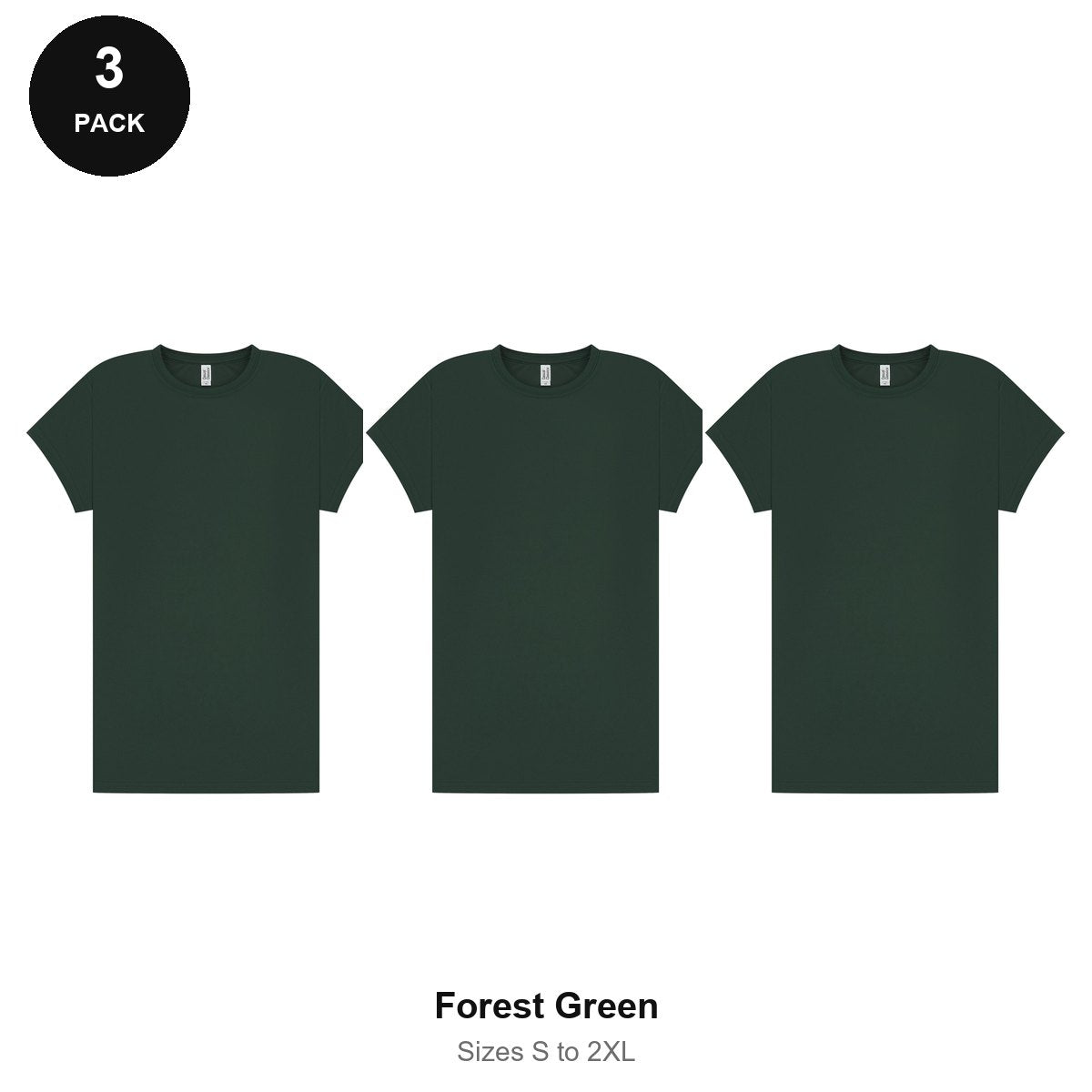 Ladies Gym Tech T-Shirts 3 Pack - 100% polyester 140gsm, Sizes S-2XL, Gym & Sports - Forest Green