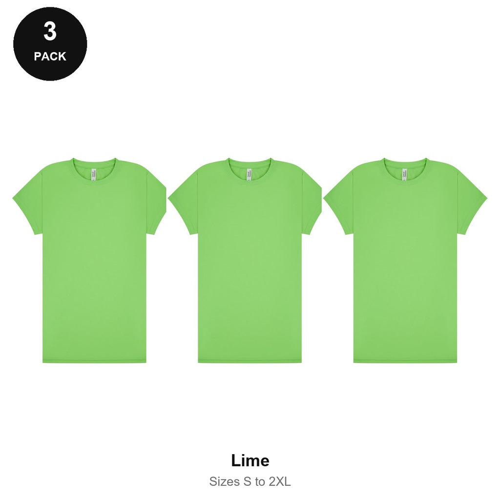 Ladies Gym Tech T-Shirts 3 Pack - 100% polyester 140gsm, Sizes S-2XL, Gym & Sports - Lime
