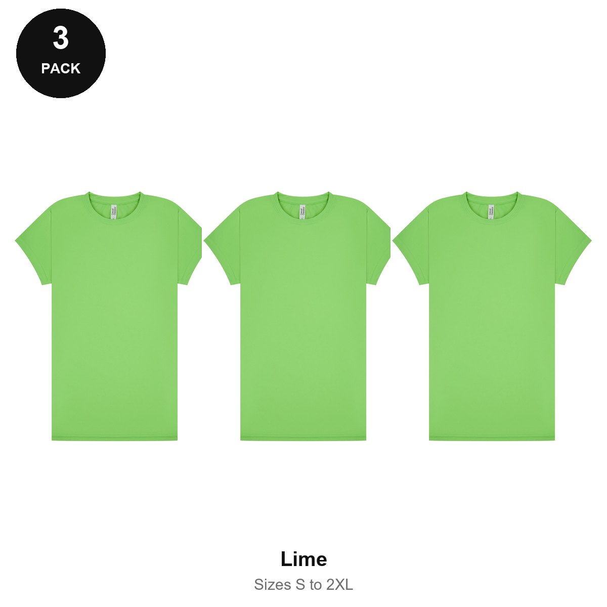 Ladies Gym Tech T-Shirts 3 Pack - 100% polyester 140gsm, Sizes S-2XL, Gym & Sports - Lime