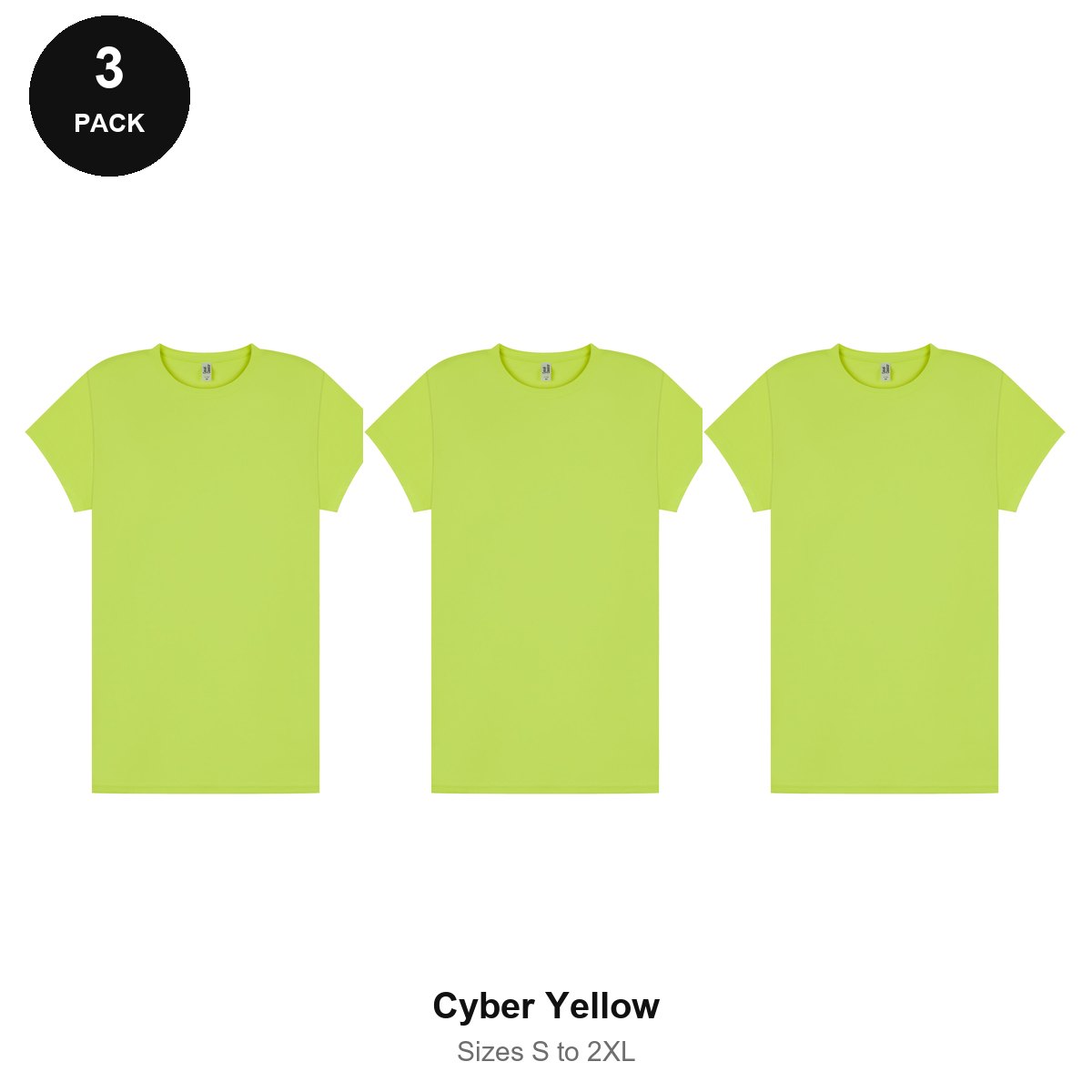 Ladies Gym Tech T-Shirts 3 Pack - 100% polyester 140gsm, Sizes S-2XL, Gym & Sports - Cyber Yellow