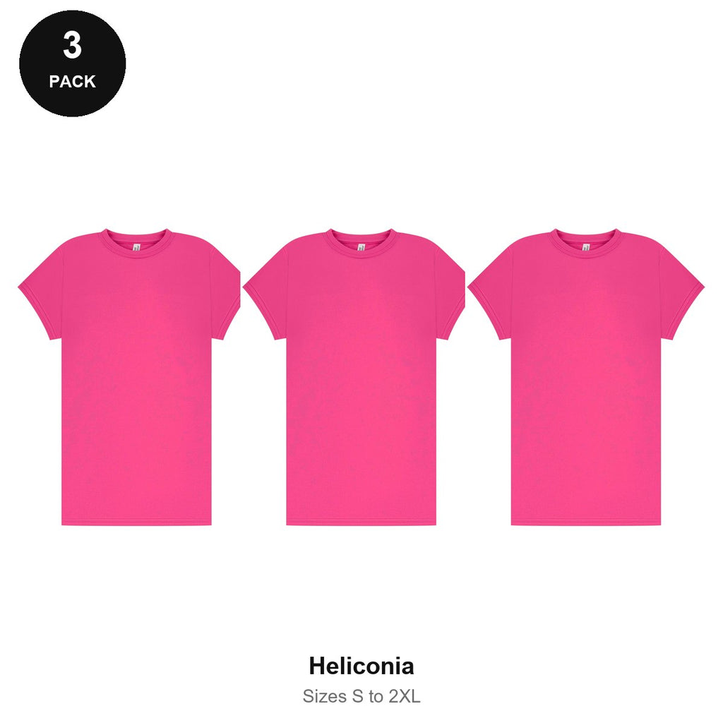 Ladies Gym Tech T-Shirts 3 Pack - 100% polyester 140gsm, Sizes S-2XL, Gym & Sports - Heliconia