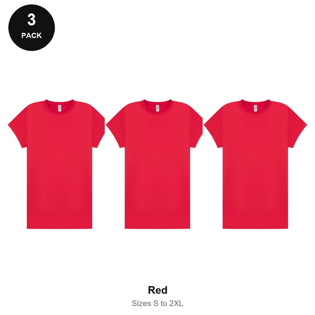 Ladies Gym Tech T-Shirts 3 Pack - 100% polyester 140gsm, Sizes S-2XL, Gym & Sports - Red