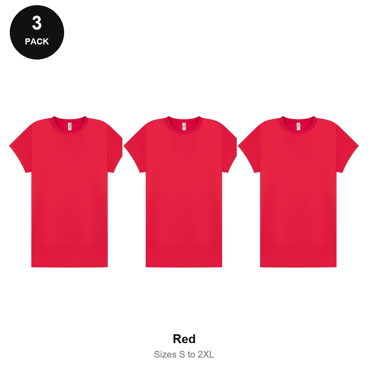 Ladies Gym Tech T-Shirts 3 Pack - 100% polyester 140gsm, Sizes S-2XL, Gym & Sports - Red