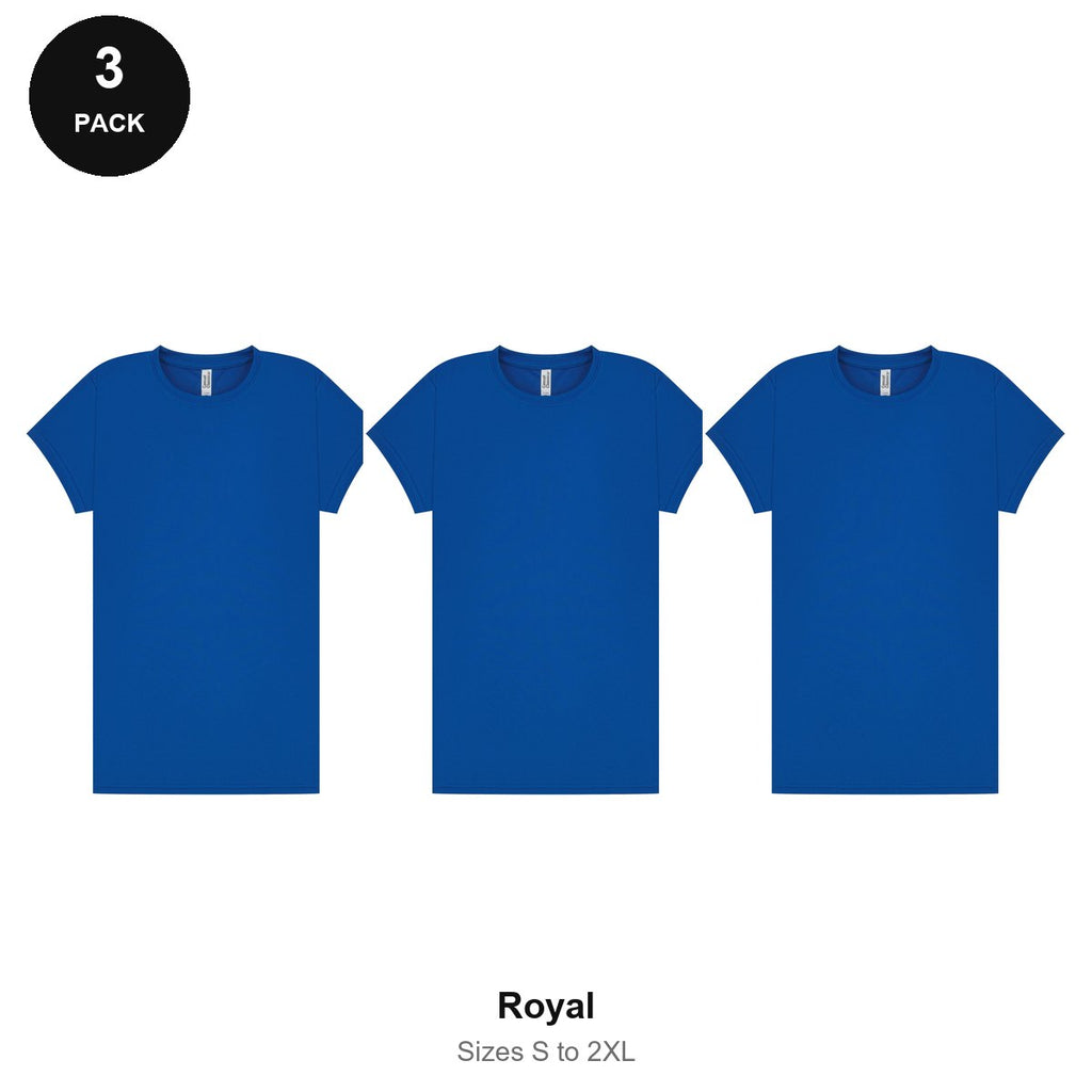 Ladies Gym Tech T-Shirts 3 Pack - 100% polyester 140gsm, Sizes S-2XL, Gym & Sports - Royal