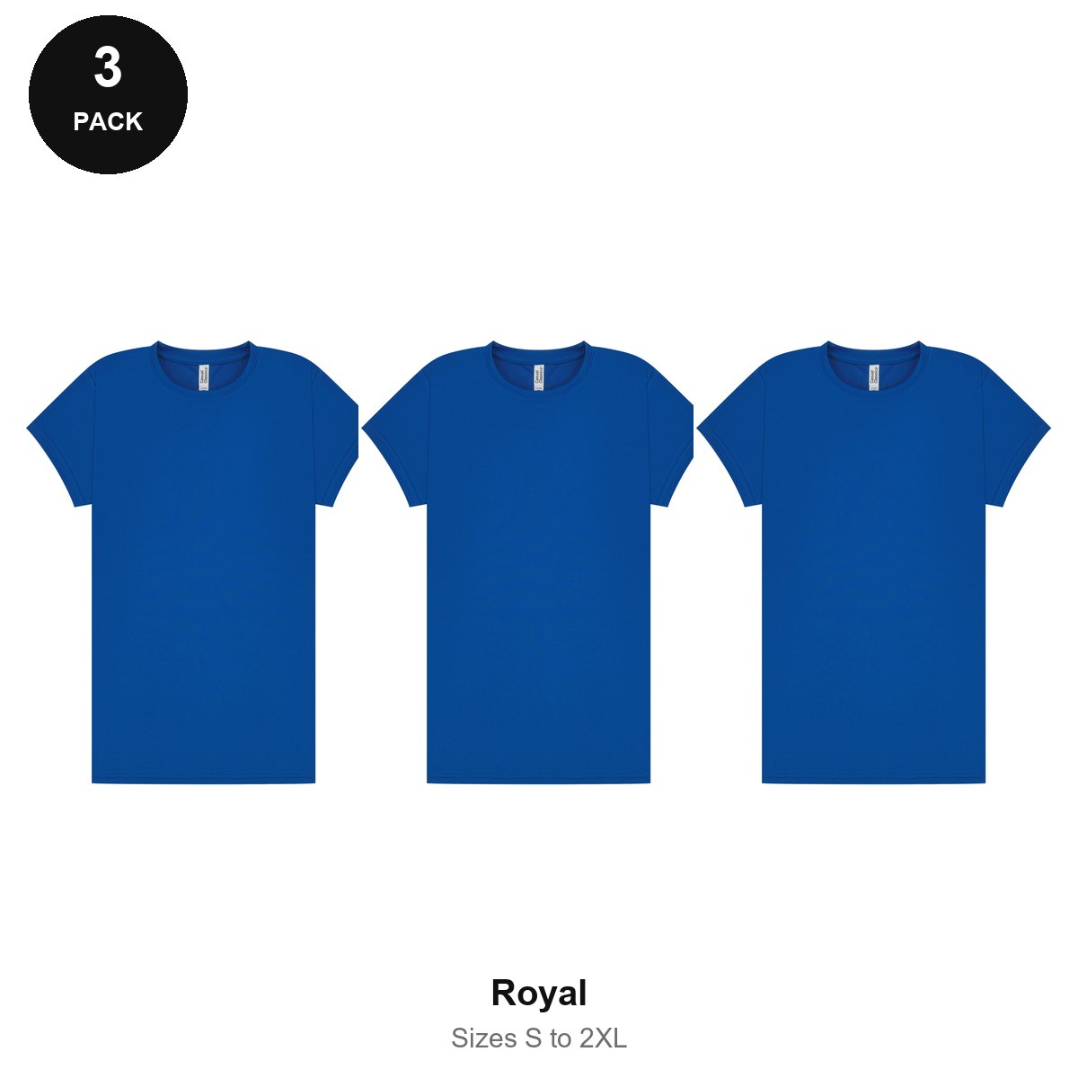Ladies Gym Tech T-Shirts 3 Pack - 100% polyester 140gsm, Sizes S-2XL, Gym & Sports - Royal