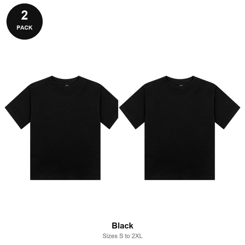 Ladies Cropped Baby Tees 2 Pack - 100% combed cotton 220gsm, Sizes S-2XL - Black