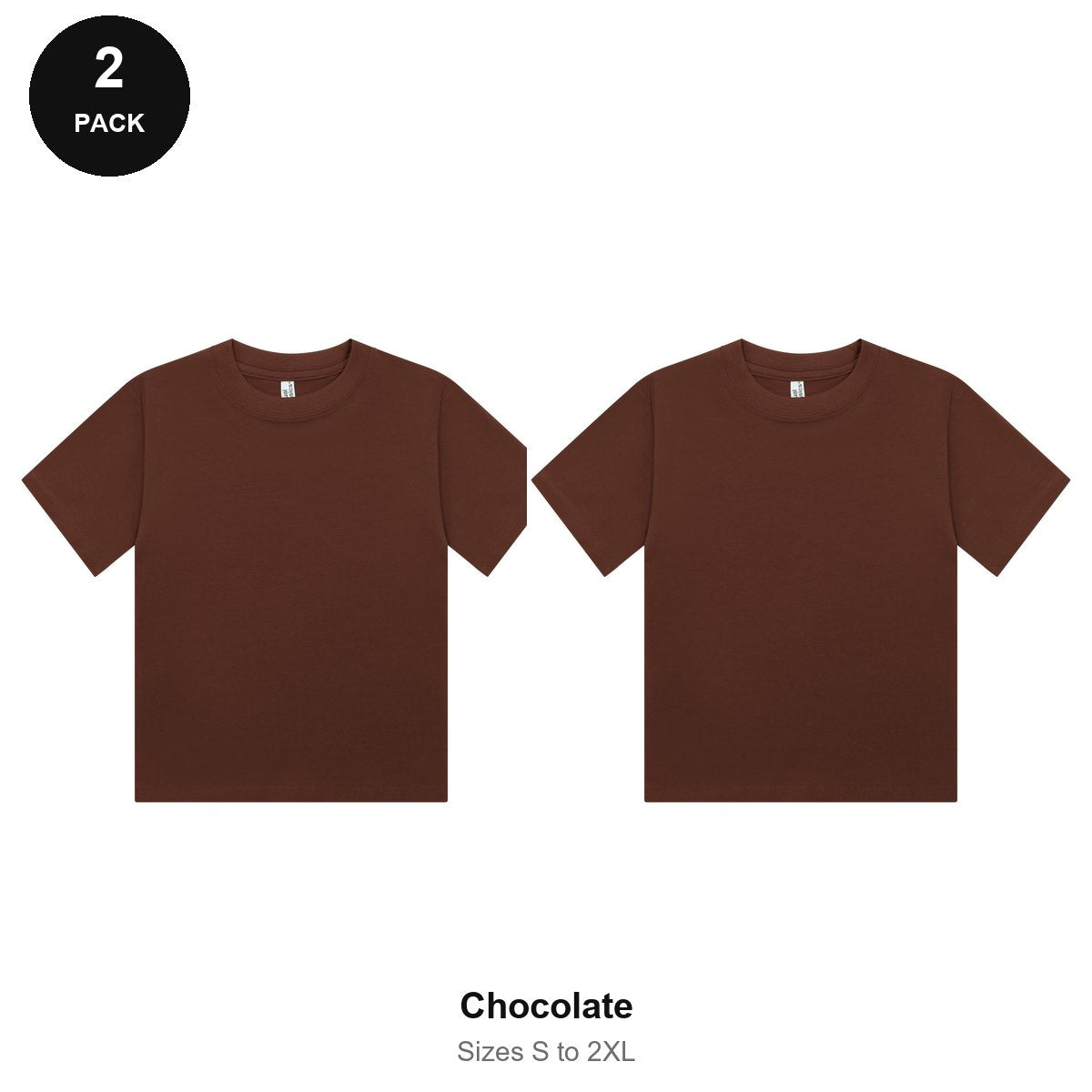 Ladies Cropped Baby Tees 2 Pack - 100% combed cotton 220gsm, Sizes S-2XL - Chocolate